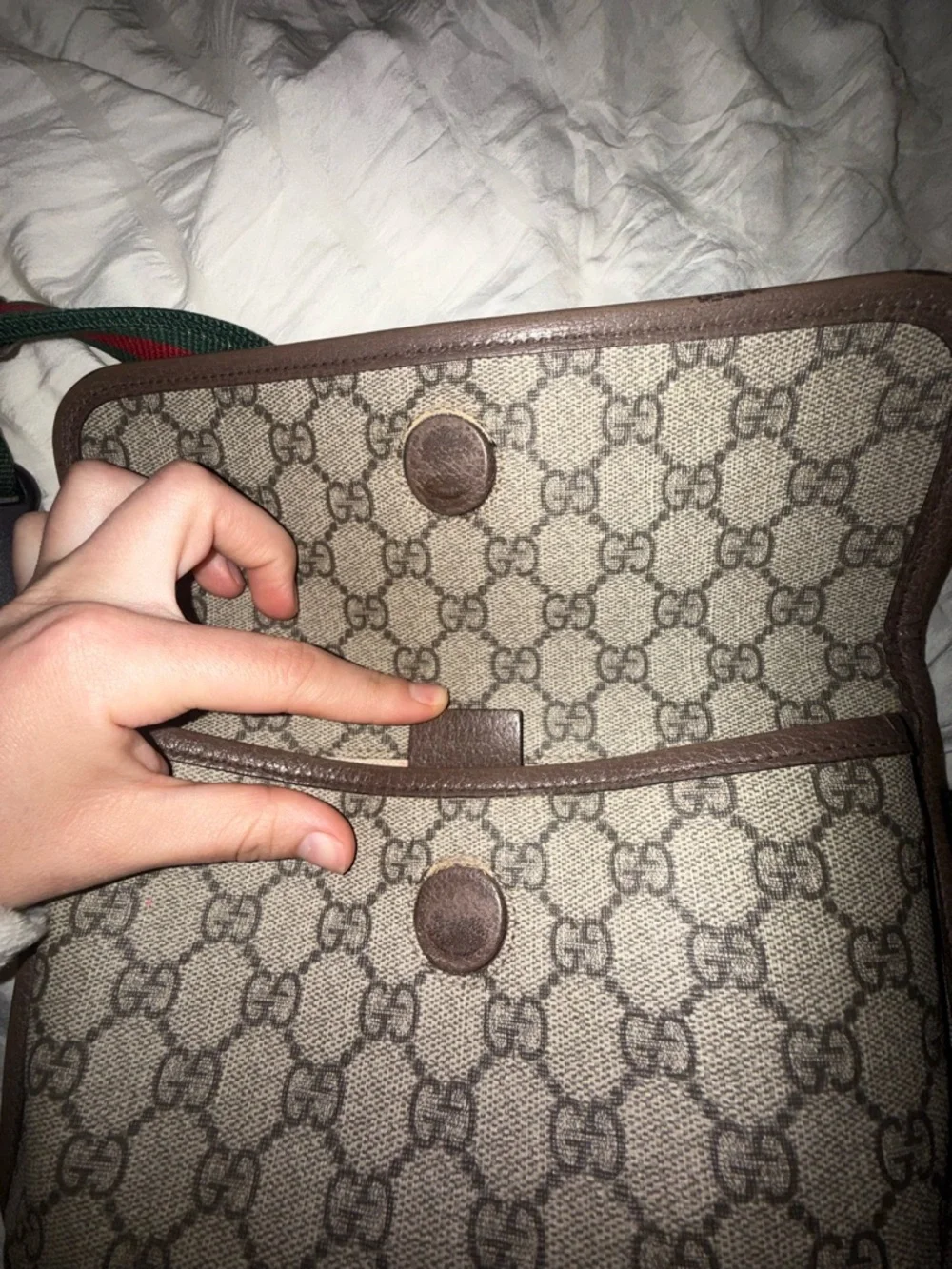 Gucci Tan GG Canvas Belt Bag with Green-Red Web Strap - Picture 5 of 7